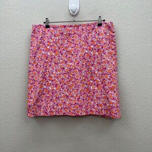 Talbots Pink Orange White Floral Lined Back Zip Pencil Skirt CN2866 Womens sz 14